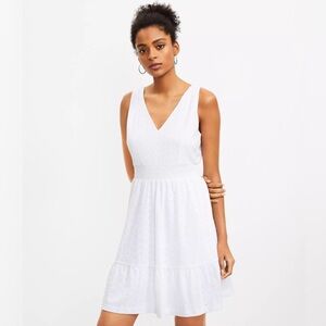 🤍 LOFT White Eyelet Flounce Double V Dress Size Large 🤍